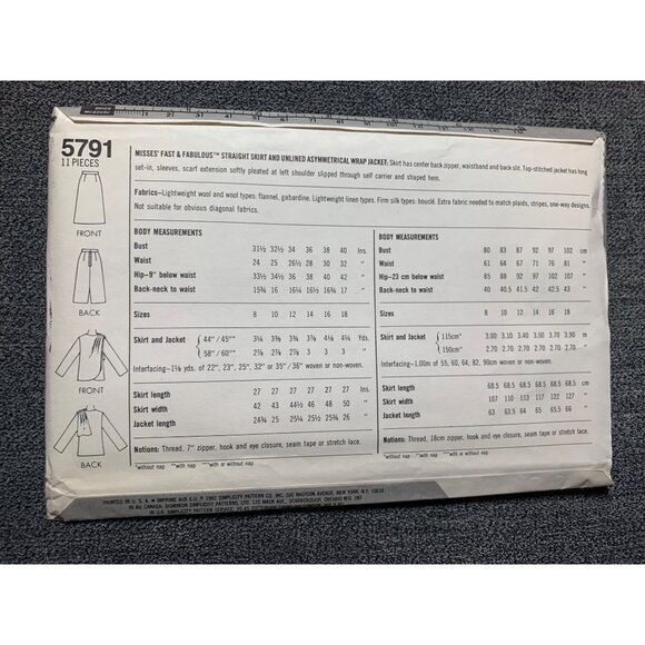 Simplicity Misses Skirt Jacket Sewing Pattern sz 8-12 5791 - uncut - Picture 6 of 9